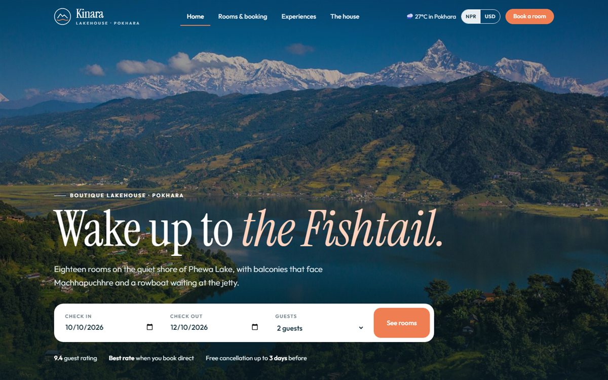 Kinara Lakehouse hotel website